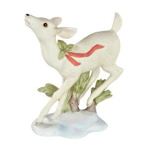 Vintage G.G. Santiago Enesco White Deer Reindeer Christmas Figurine Leaping